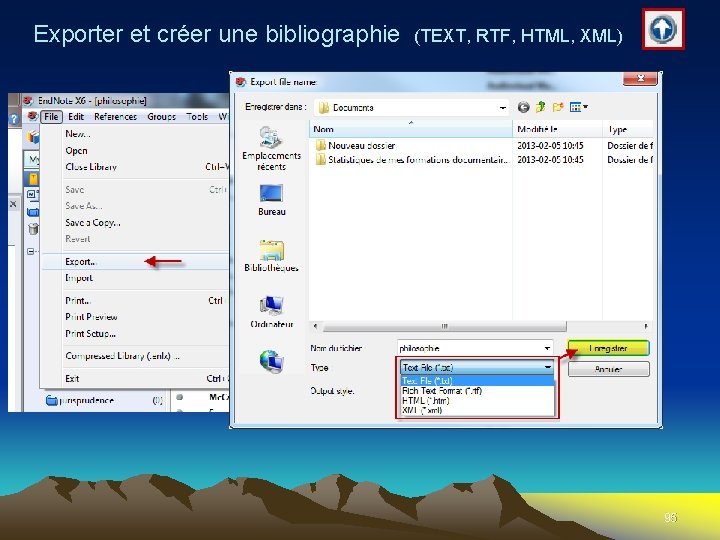 Exporter et créer une bibliographie (TEXT, RTF, HTML, XML) 95 