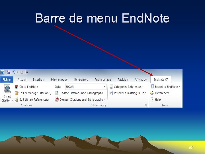 Barre de menu End. Note 97 