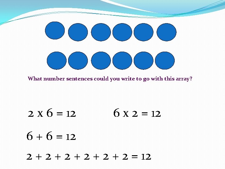 What number sentences could you write to go with this array? 2 x 6