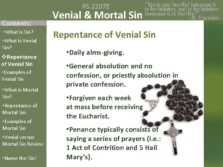 RS 2207 E Contents: • What is Sin? • What is Venial Sin? v.