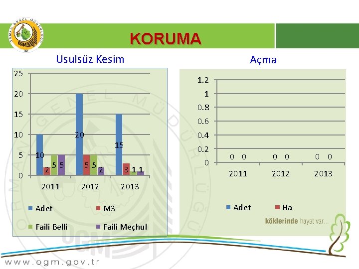 KORUMA Usulsüz Kesim 25 1. 2 1 20 0. 8 15 0. 6 10