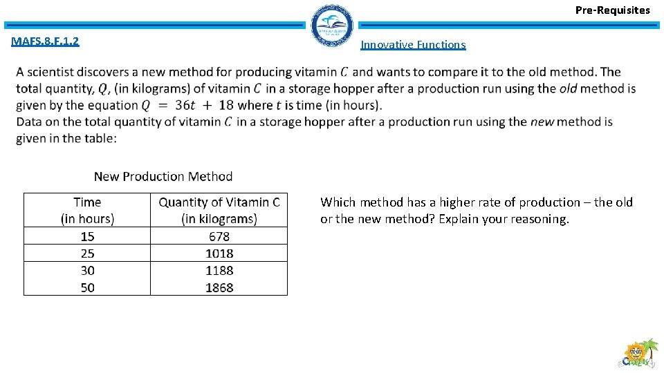 Pre-Requisites MAFS. 8. F. 1. 2 Innovative Functions Which method has a higher rate