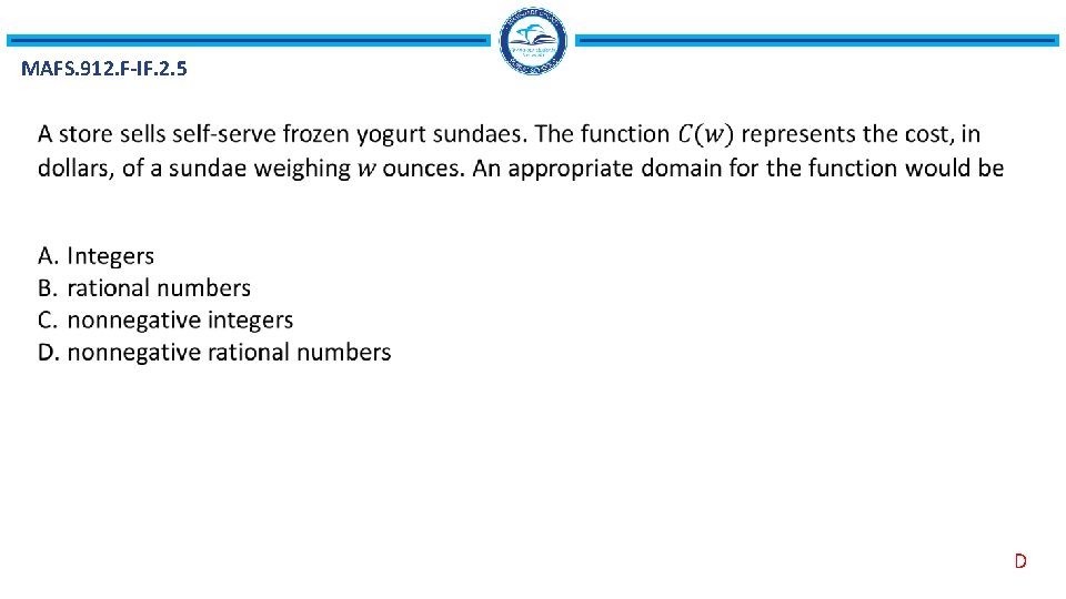 MAFS. 912. F-IF. 2. 5 D 