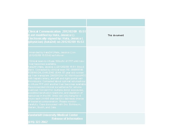 Clinical Communication 2012/02/09 15: 51 (Last modified by Hata, Jessica L) Electronically signed by: