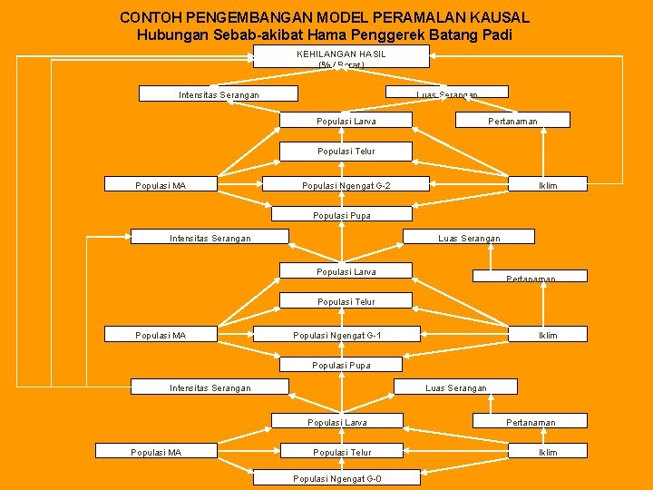 CONTOH PENGEMBANGAN MODEL PERAMALAN KAUSAL Hubungan Sebab-akibat Hama Penggerek Batang Padi KEHILANGAN HASIL (%