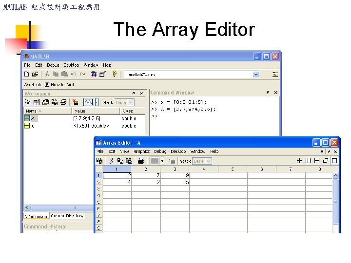 MATLAB 程式設計與 程應用 The Array Editor 