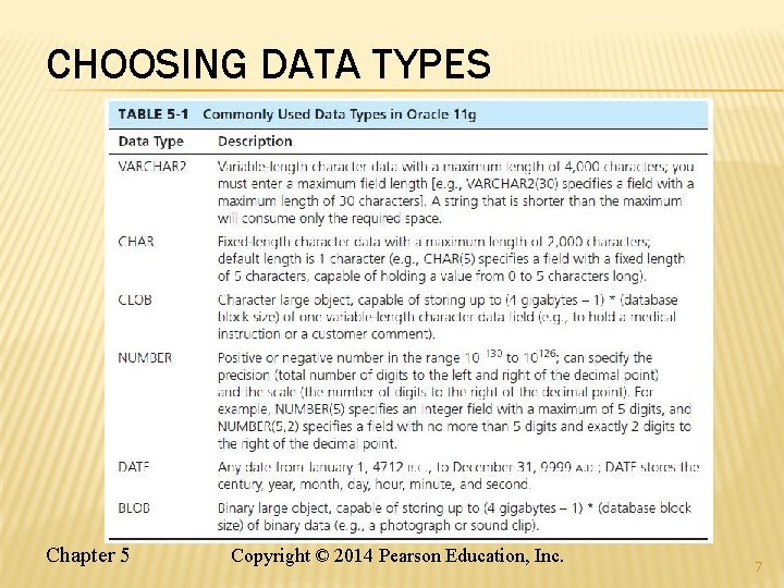 CHOOSING DATA TYPES Chapter 5 Copyright © 2014 Pearson Education, Inc. 7 