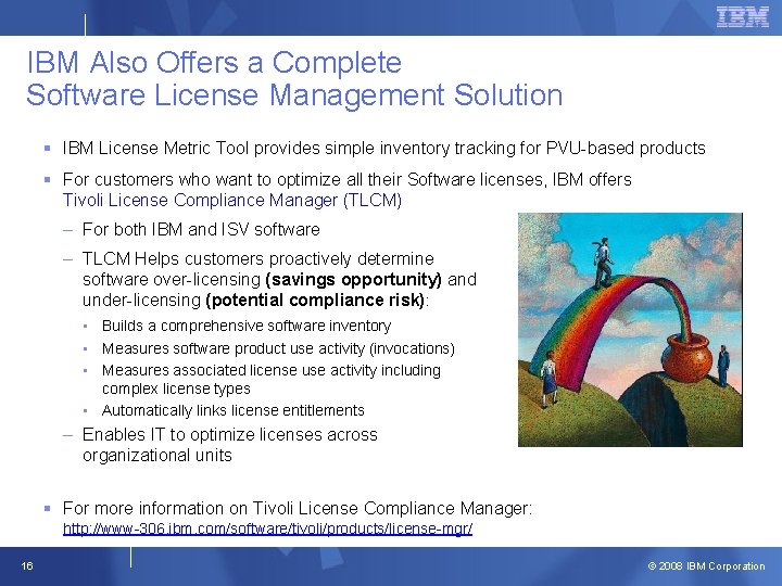 IBM Also Offers a Complete Software License Management Solution § IBM License Metric Tool IBM Also Offers a Complete Software License Management Solution § IBM License Metric Tool