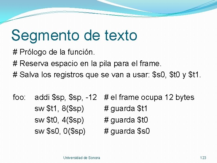 Segmento de texto # Prólogo de la función. # Reserva espacio en la pila