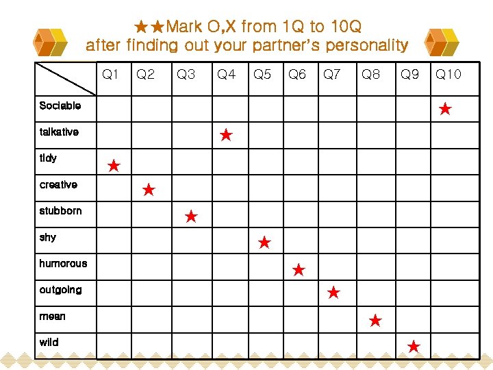 ★★Mark O, X from 1 Q to 10 Q after finding out your partner’s