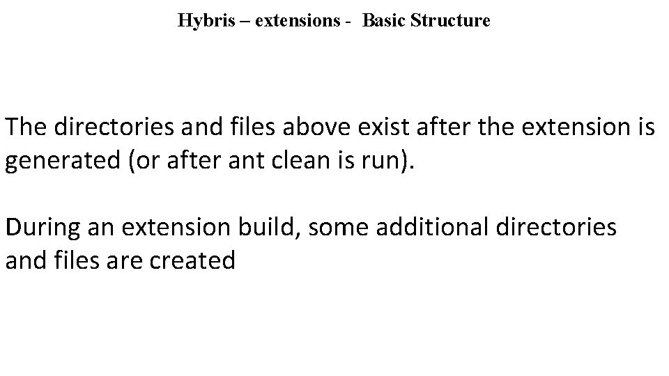 Hybris – extensions - Basic Structure The directories and files above exist after the