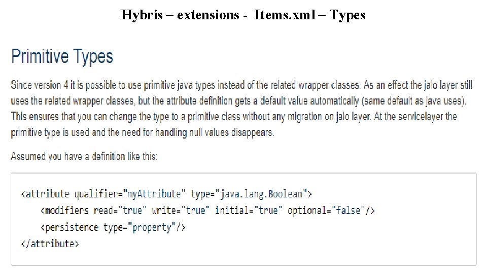 Hybris – extensions - Items. xml – Types 
