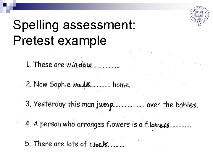Spelling assessment: Pretest example 