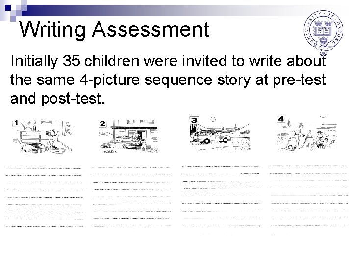 Writing Assessment Initially 35 children were invited to write about the same 4 -picture