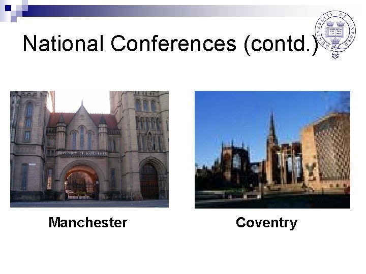 National Conferences (contd. ) Manchester Coventry 