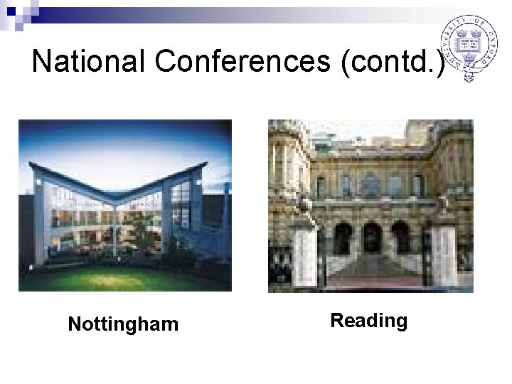 National Conferences (contd. ) Nottingham Reading 
