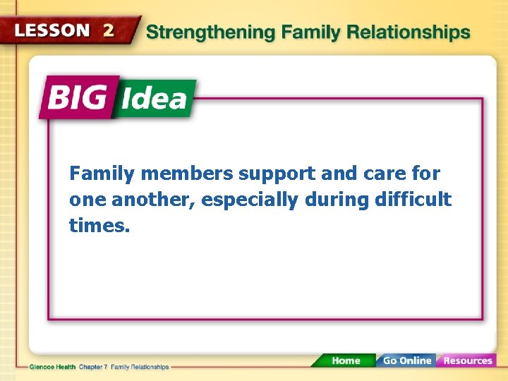 Family members support and care for one another, especially during difficult times. 