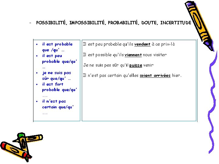 – POSSIBILITÉ, IMPOSSIBILITÉ, PROBABILITÉ, DOUTE, INCERTITUDE 