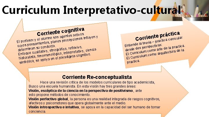 Curriculum Interpretativo-cultural nitiva g o c e t n e Corri tes activos gen