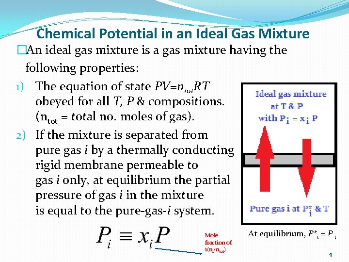 Chemical Potential in an Ideal Gas Mixture �An ideal gas mixture is a gas