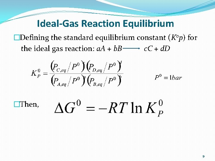 Ideal-Gas Reaction Equilibrium �Defining the standard equilibrium constant (K 0 p) for the ideal