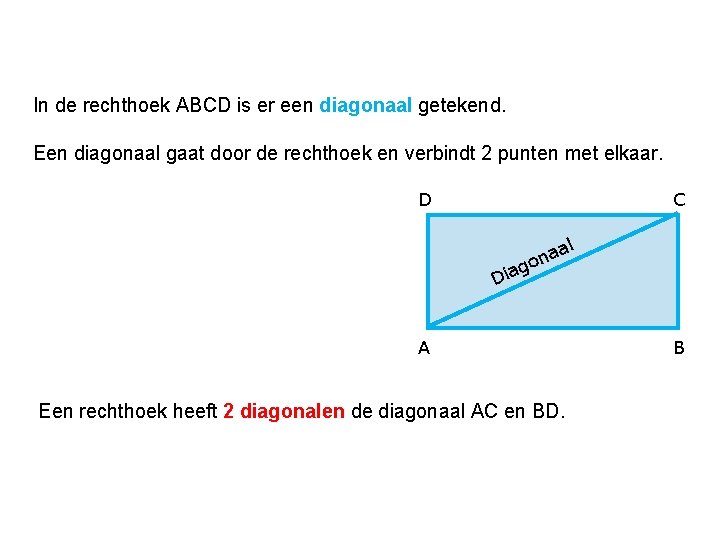 In de rechthoek ABCD is er een diagonaal getekend. Een diagonaal gaat door de