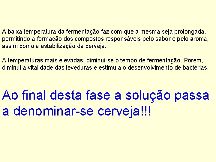 A baixa temperatura da fermentação faz com que a mesma seja prolongada, permitindo a