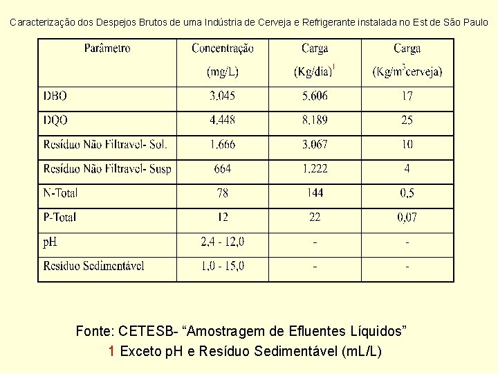 Caracterização dos Despejos Brutos de uma Indústria de Cerveja e Refrigerante instalada no Est