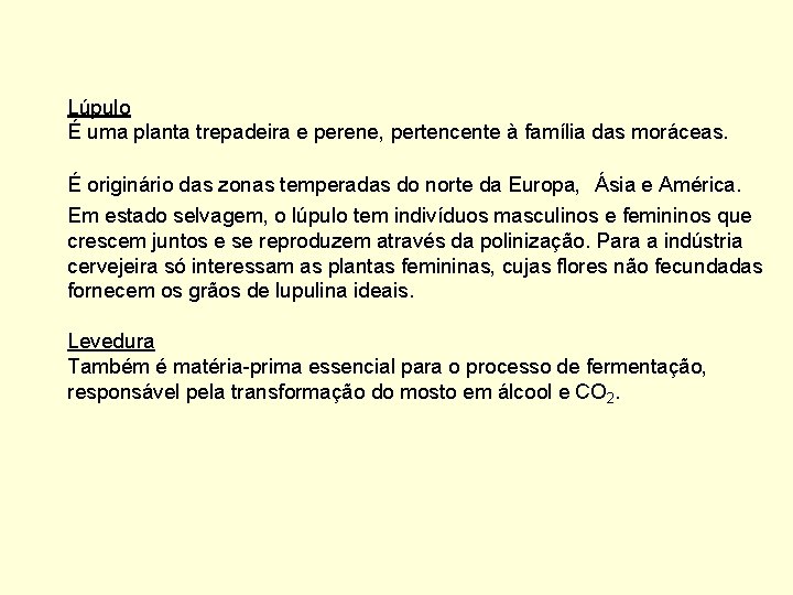 Lúpulo É uma planta trepadeira e perene, pertencente à família das moráceas. É originário