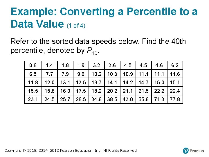 Example: Converting a Percentile to a Data Value (1 of 4) Refer to the