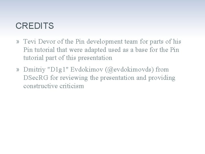 CREDITS » Tevi Devor of the Pin development team for parts of his Pin