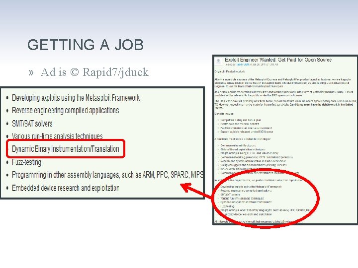 GETTING A JOB » Ad is © Rapid 7/jduck 