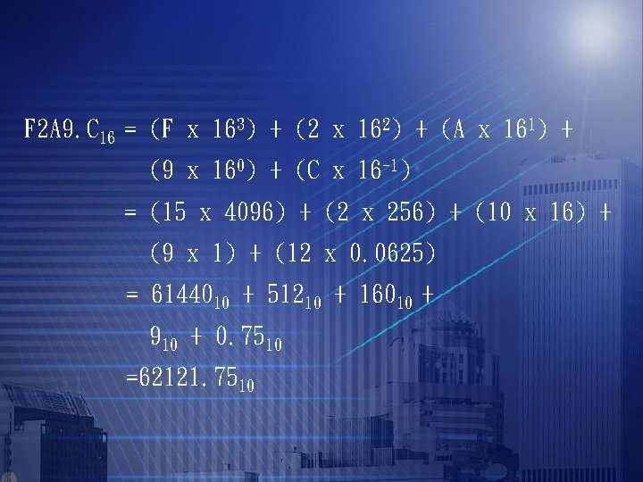 F 2 A 9. C 16 = (F x 163) + (2 x 162)