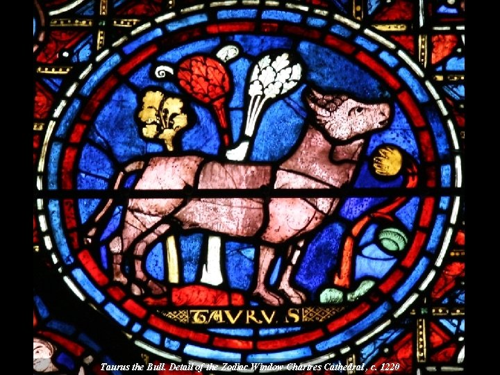 Taurus the Bull. Detail of the Zodiac Window Chartres Cathedral , c. 1220 