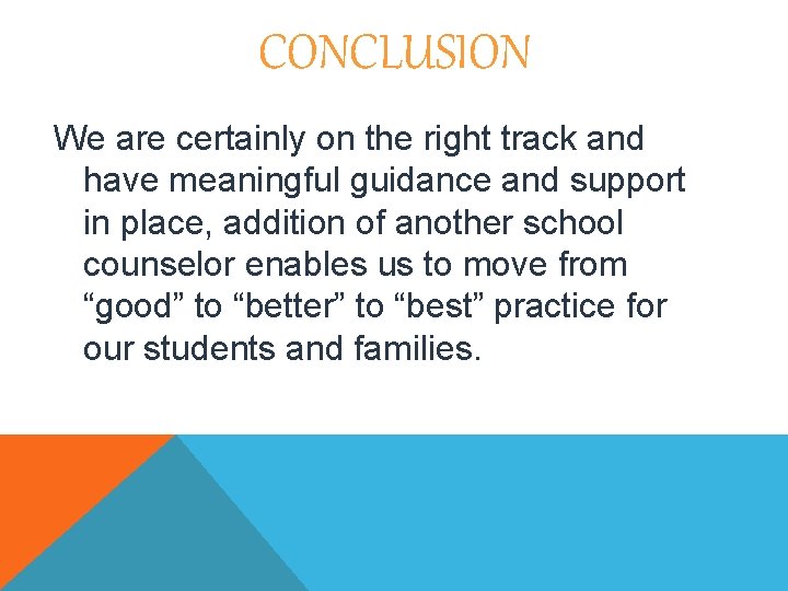 CONCLUSION We are certainly on the right track and have meaningful guidance and support