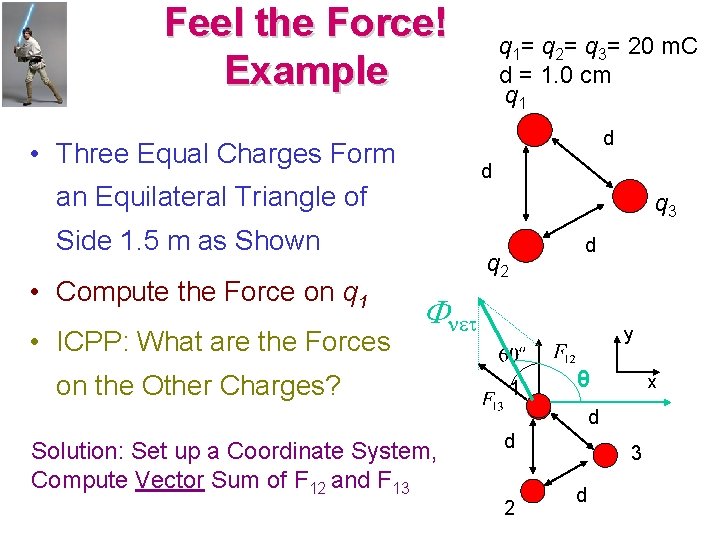 Feel the Force! Example d • Three Equal Charges Form d an Equilateral Triangle