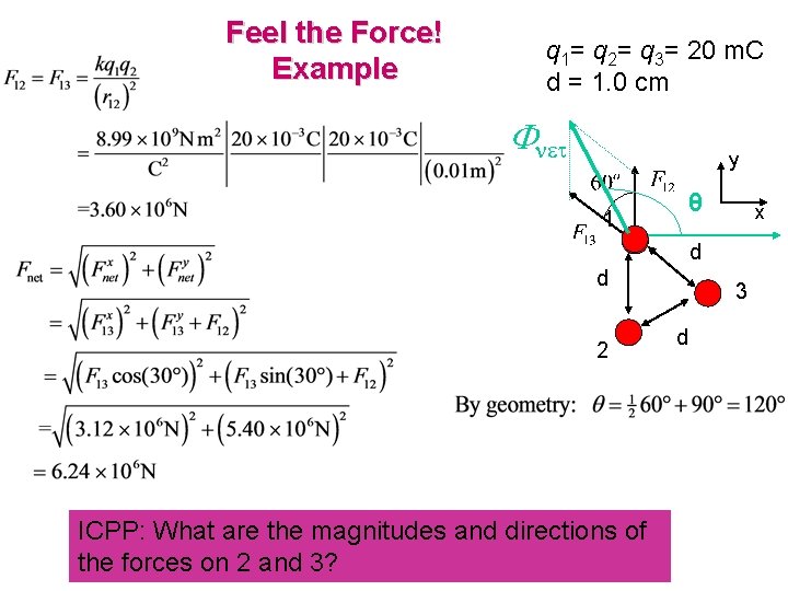 Feel the Force! Example q 1= q 2= q 3= 20 m. C d