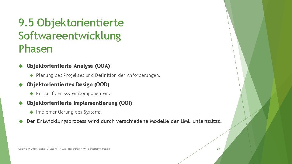9. 5 Objektorientierte Softwareentwicklung Phasen Objektorientierte Analyse (OOA) Objektorientiertes Design (OOD) Entwurf der Systemkomponenten.