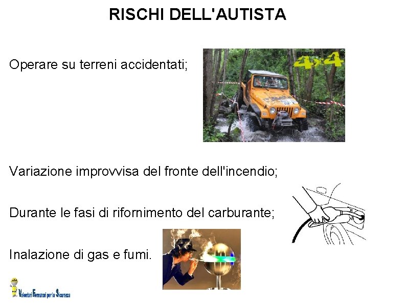 RISCHI DELL'AUTISTA Operare su terreni accidentati; Variazione improvvisa del fronte dell'incendio; Durante le fasi