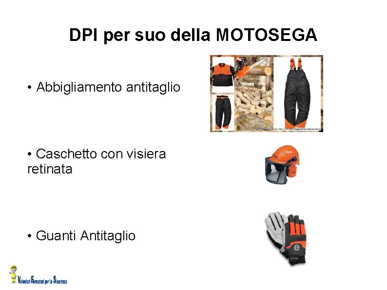 DPI per suo della MOTOSEGA • Abbigliamento antitaglio • Caschetto con visiera retinata •