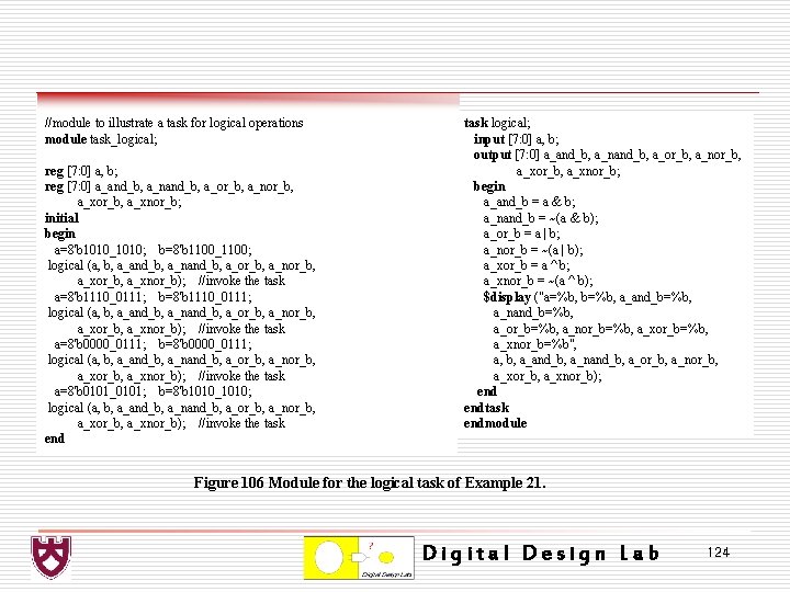 //module to illustrate a task for logical operations module task_logical; reg [7: 0] a,