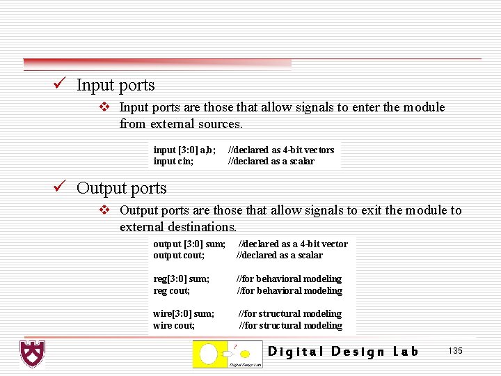 ü Input ports v Input ports are those that allow signals to enter the