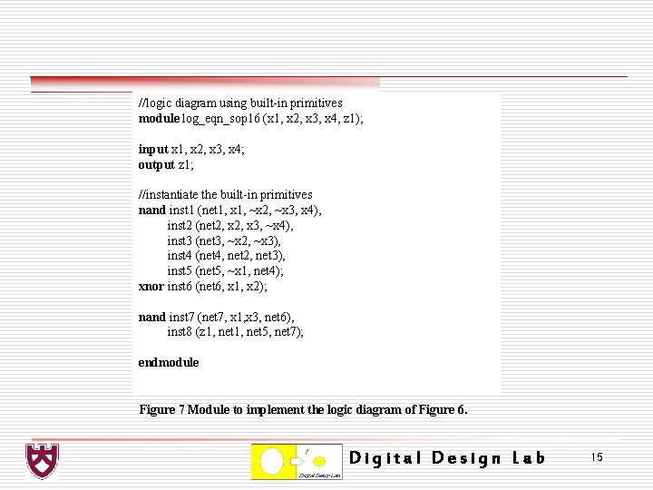 //logic diagram using built-in primitives module log_eqn_sop 16 (x 1, x 2, x 3,