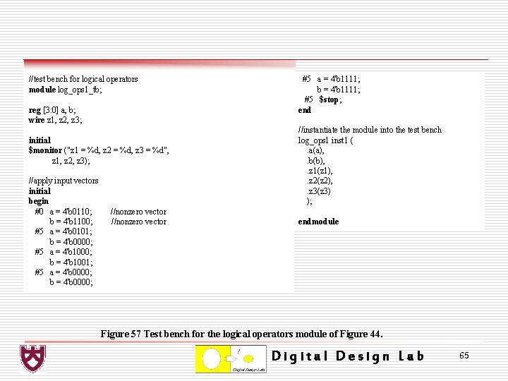 //test bench for logical operators module log_ops 1_tb; reg [3: 0] a, b; wire