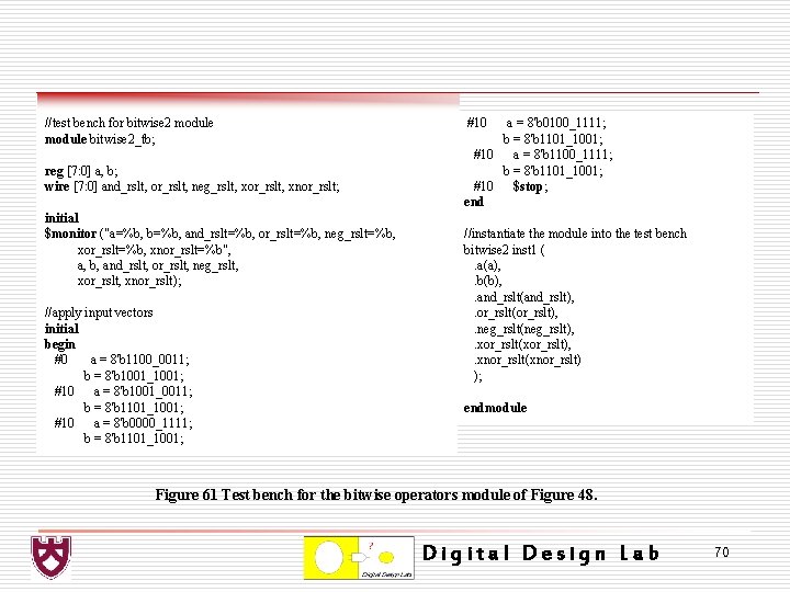 //test bench for bitwise 2 module bitwise 2_tb; reg [7: 0] a, b; wire