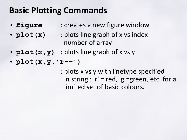 Basic Plotting Commands : creates a new figure window : plots line graph of Basic Plotting Commands : creates a new figure window : plots line graph of
