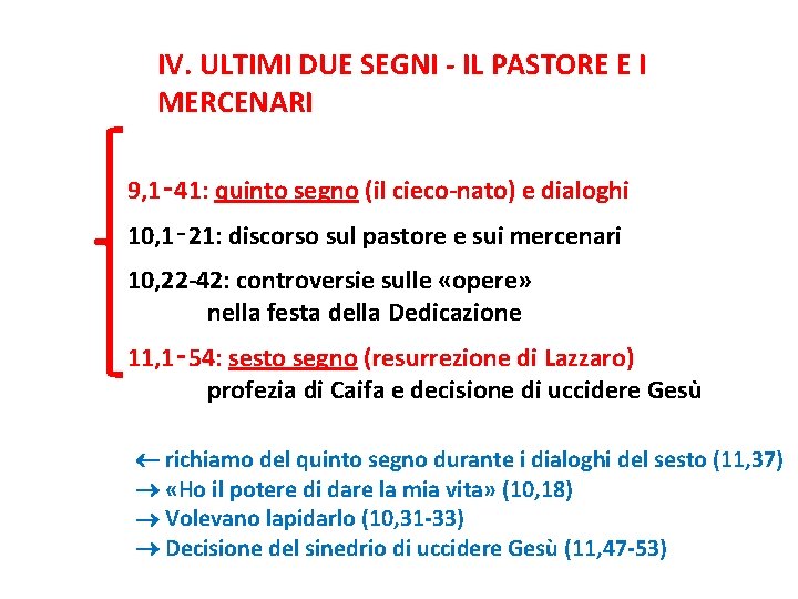 IV. ULTIMI DUE SEGNI - IL PASTORE E I MERCENARI 9, 1‑ 41: quinto