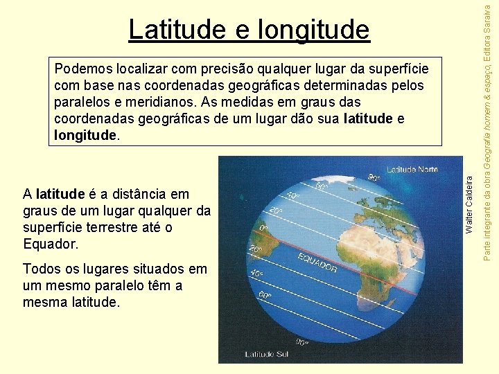 A latitude é a distância em graus de um lugar qualquer da superfície terrestre