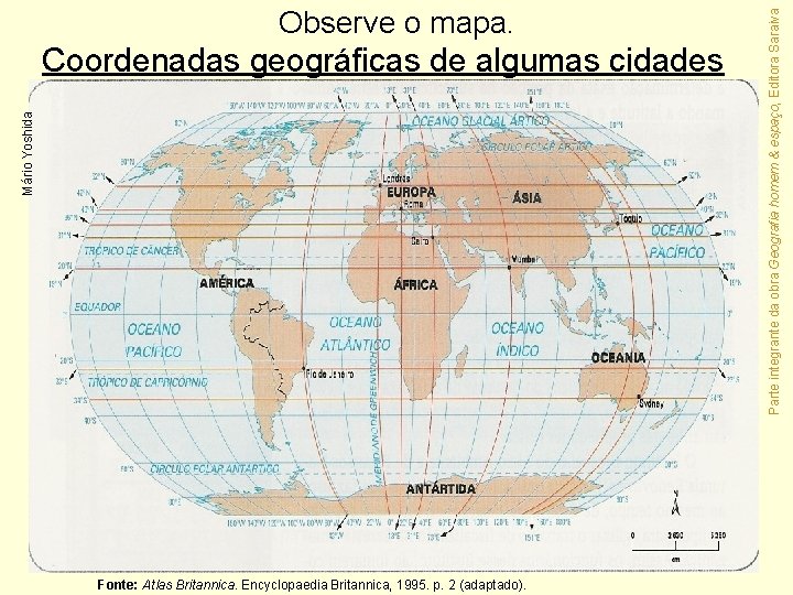 Mário Yoshida Coordenadas geográficas de algumas cidades Fonte: Atlas Britannica. Encyclopaedia Britannica, 1995. p.