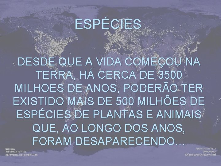  ESPÉCIES DESDE QUE A VIDA COMEÇOU NA TERRA, HÁ CERCA DE 3500 MILHOES